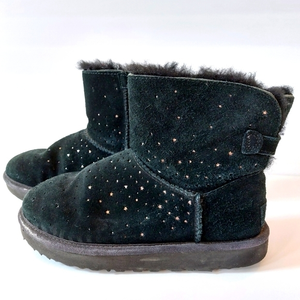 Black Ugg booties Perforated Silver Star‎ Size 6 Women Boot Stargirl